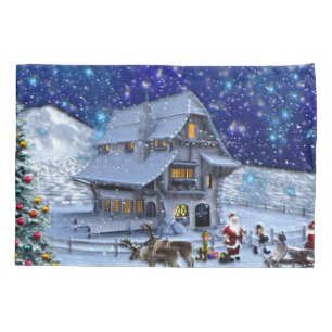 Santa Rudolph Elf with Sled Pillow Case
