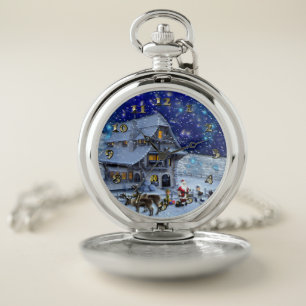 Santa Rudolph Elf with Sled Pocket Watch