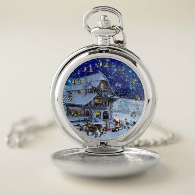 Santa Rudolph Elf with Sled Pocket Watch (Inside)