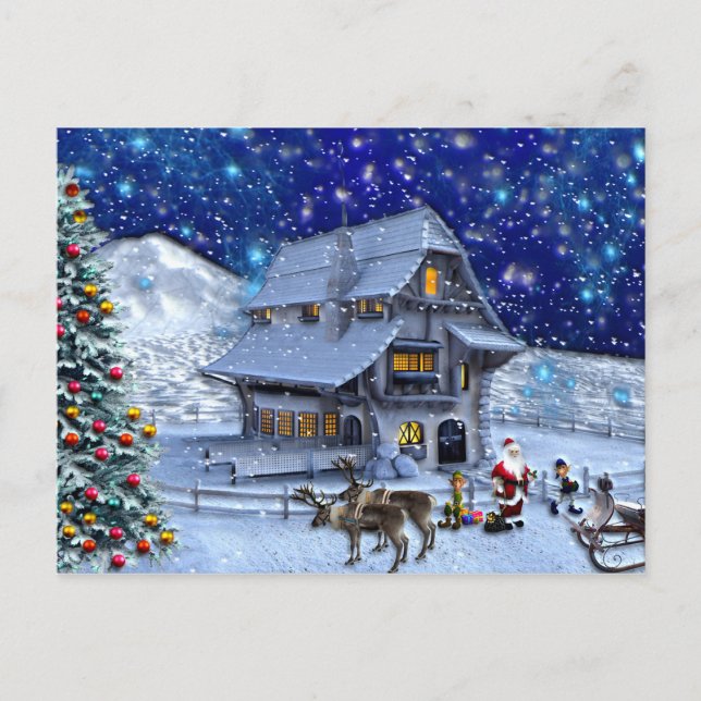 Santa Rudolph Elf with Sled Postcard (Front)