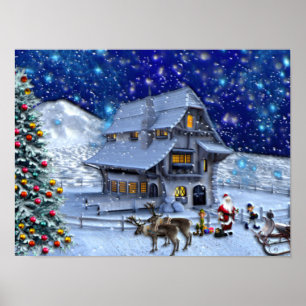 Santa Rudolph Elf with Sled Poster