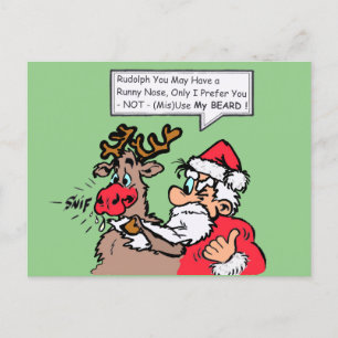 Santa & Rudolph Funny Cartoon Cust. Postcard