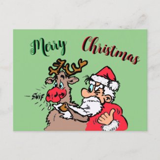 Santa & Rudolph Merry Christmas Cust. Postcard