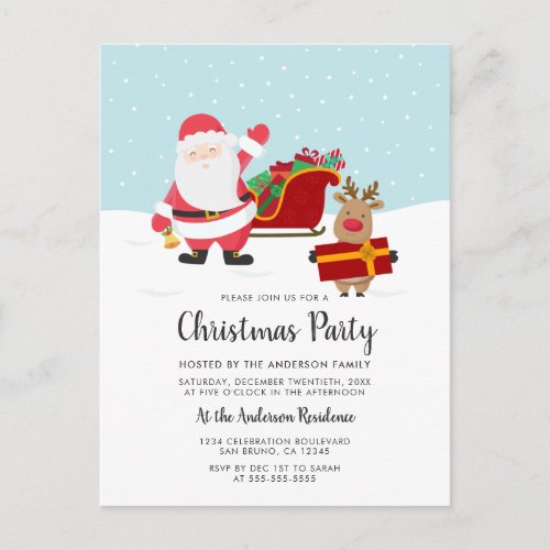 Santa, Rudolph & Sled Christmas Party Invitations - Santa, Rudolph & Sled Christmas Party Invitations by Eugene Designs.