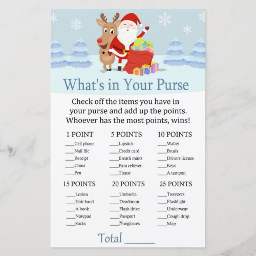 Santa Rudolph Whats in your purse game