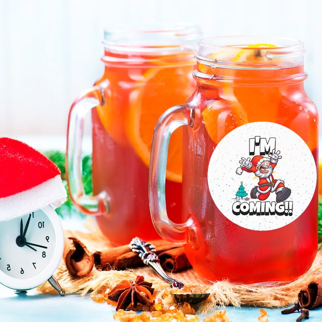 Santa Running, Humor Quote Holiday Funny Christmas Labels (Creator Uploaded)