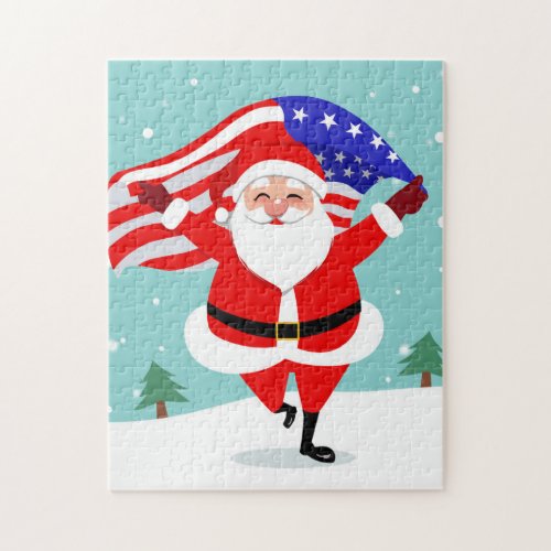 Santa running with american flag jigsaw puzzle