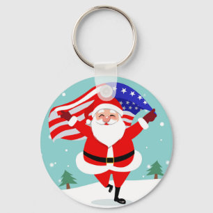 Santa running with american flag keychain