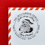 Santa´s Always Watching | Vintage Return Address  Rubber Stamp<br><div class="desc">This design is full of fun and mischief! It features, in a round frame, a vintage image of Santa Claus wagging his finger and ´´Santa´s always watching´´´ festive script above, in an arch. Below there is a ¨ Merry Christmas´´ greeting. A family name and return address - both are fully...</div>