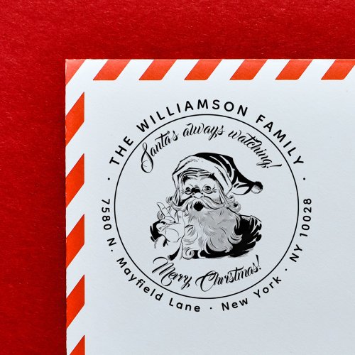 Santas Always Watching  Vintage Return Address  Rubber Stamp