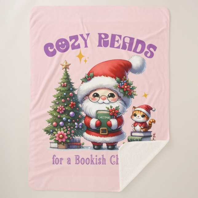 Santa’s Bookish Christmas Cozy Reads Sherpa Blanket (Front)