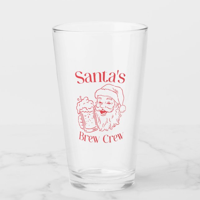 Santa’s Brew Crew Christmas Beer Glass (Front)