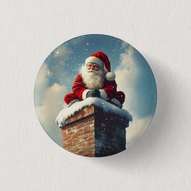 Santa’s Chimney Pause: A Winter’s Smile Button (Front)