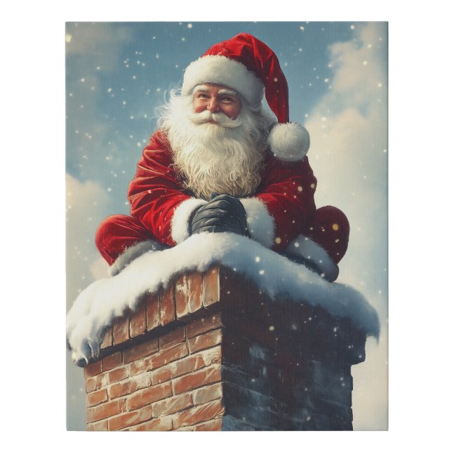 Santa’s Chimney Pause: A Winter’s Smile Faux Canvas Print (Front)