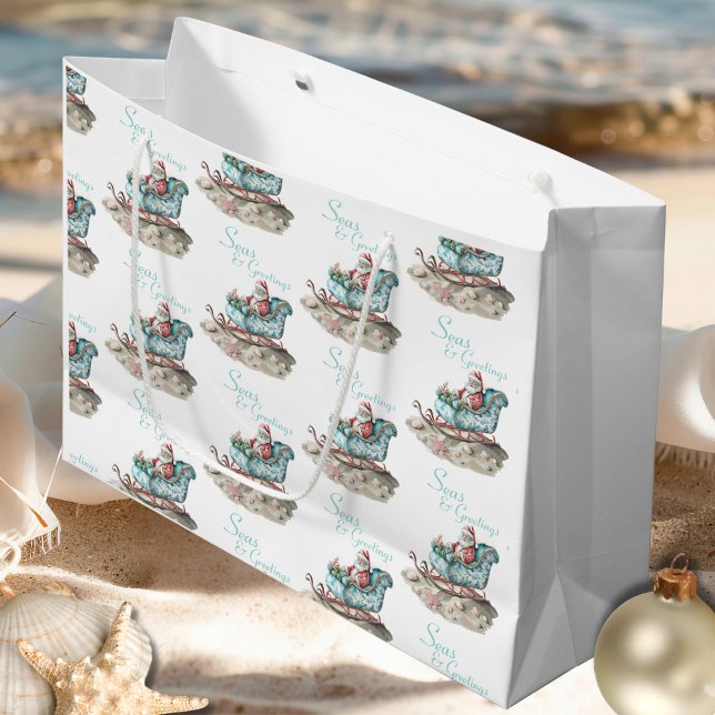 Santa’s Chinoiserie Sleigh on the Beach  Large Gift Bag (Santa’s Chinoiserie Sleigh on the Beach Large Gift Bag)