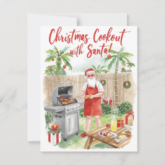 Santa’s Christmas Barbecue – Modern Watercolor Holiday Card (Front)