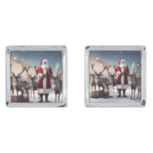 Santa’s Crew: Father Christmas Poses Reindeers Cufflinks