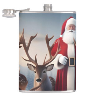 Santa’s Crew: Father Christmas Poses Reindeers Flask