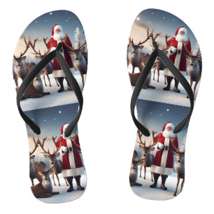 Santa’s Crew: Father Christmas Poses Reindeers Flip Flops