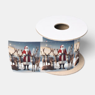 Santa’s Crew: Father Christmas Poses Reindeers Satin Ribbon