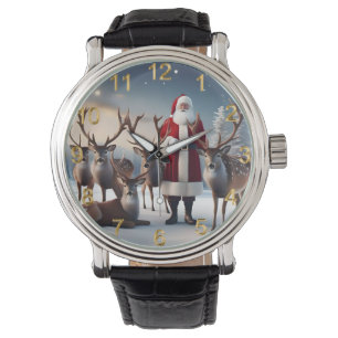 Santa’s Crew: Father Christmas Poses Reindeers Watch