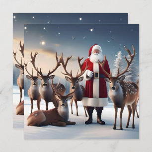 Santa’s Crew:Father Christmas Poses With Reindeers Invitation
