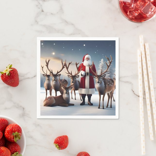 Santa’s Crew:Father Christmas Poses With Reindeers Napkins (Insitu)