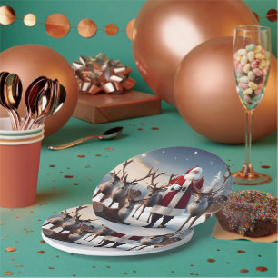 Santa’s Crew:Father Christmas Poses With Reindeers Paper Plates