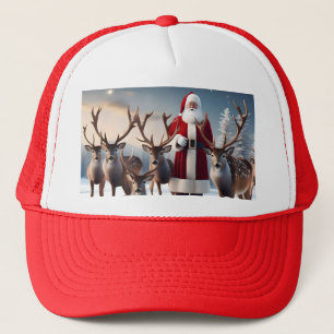 Santa’s Crew:Father Christmas Poses With Reindeers Trucker Hat