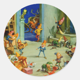 Santa 's Elves Working in his North Pole Workshop Classic Round Sticker