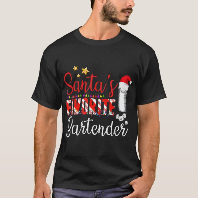 Santa S Favorite Bartender Santa Christmas Hat In  T-Shirt (Front)