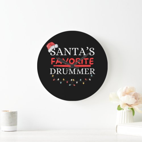 Santaâs Favorite Drummer Cute Large Clock