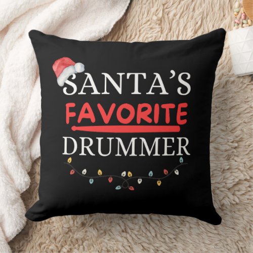 Santaâs Favorite Drummer Cute Throw Pillow