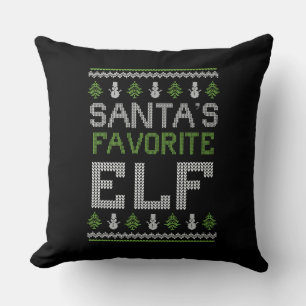 Santa’s Favorite Elf – Ugly Sweater Christmas Throw Pillow