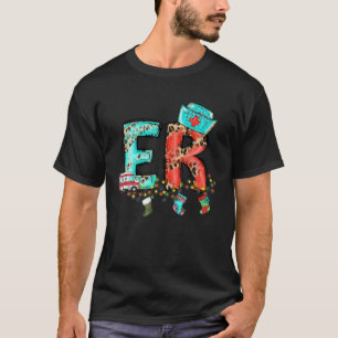 Santa s Favorite ER Nurse Xmas Light Santa Hat Chr T-Shirt
