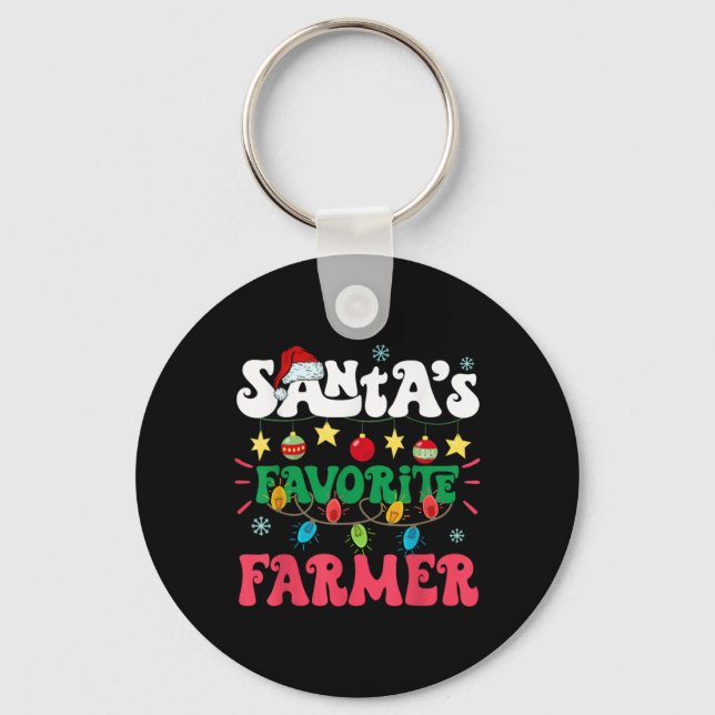 Santa S Favorite Farmer Funny Santa Hat Xmas Light Keychain (Front)
