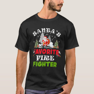 Santa s Favorite Fire Fighter Funny Christmas Gift T-Shirt