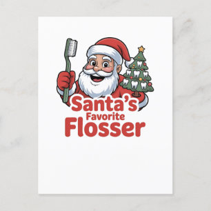 Santa’s Favorite Flosser Christmas Dental Dentist Invitation Postcard