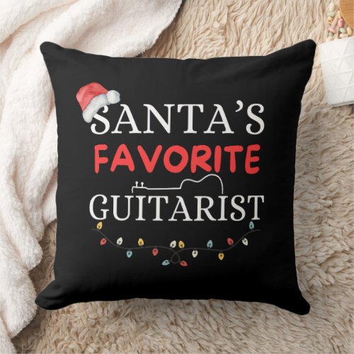 Santaâs Favorite Guitarist Cute Throw Pillow