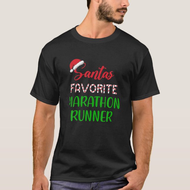 Santa’S Favorite Marathon Runner Pajama Christmas T-Shirt (Front)