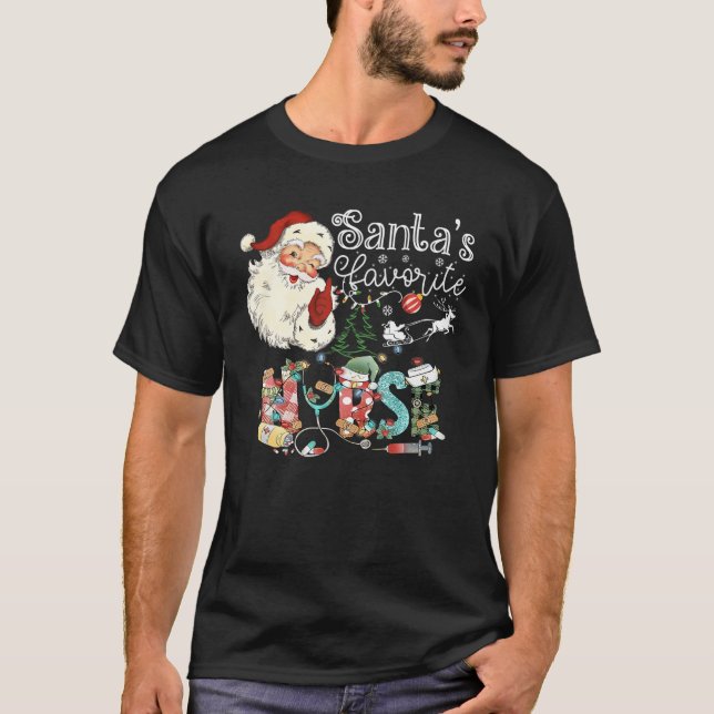 Santa s Favorite Nurse Christmas School Nursing Cr T-Shirt (Front)