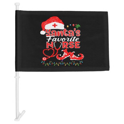 Santa s Favorite Nurse Christmas T Shirt Car Flag