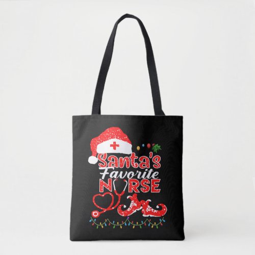 Santa s Favorite Nurse Christmas T Shirt Tote Bag