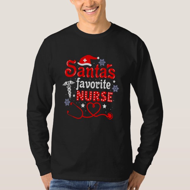 Santa S Favorite Nurse Cute Merry Xmas Party Crew T-Shirt (Front)