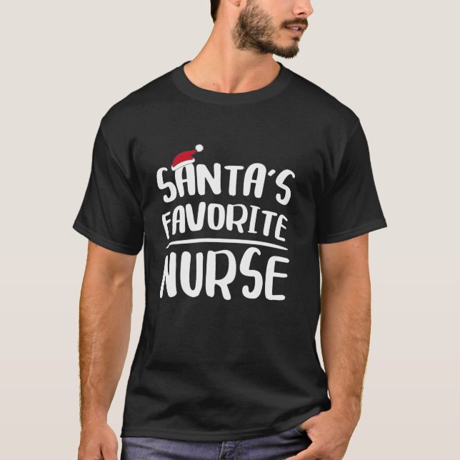 Santa s Favorite Nurse T Shirt Nurse Christmas Shi (Front)