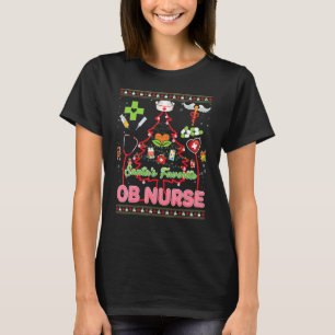 Santa S Favorite Ob Nurse Christmas Tree Stethosco T-Shirt