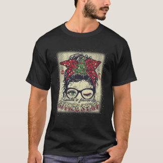 Santa s Favorite Office Staff Messy Bun Xmas Bleac T-Shirt