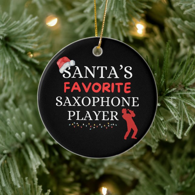Santa’s Favorite Saxophone Player Ceramic Ornament (Tree)