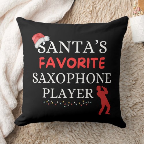 Santaâs Favorite Saxophone Player Throw Pillow