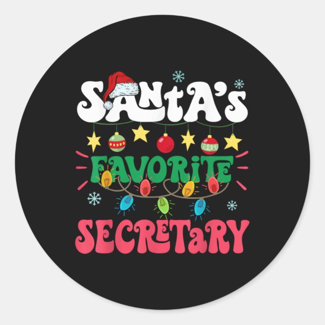Santa S Favorite Secretary Funny Santa Xmas Light  Classic Round Sticker (Front)